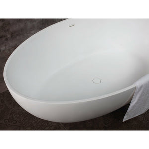 ALFI AB9941 67" White Oval Solid Surface Smooth Resin Soaking Bathtub with drain, top view, 1 person