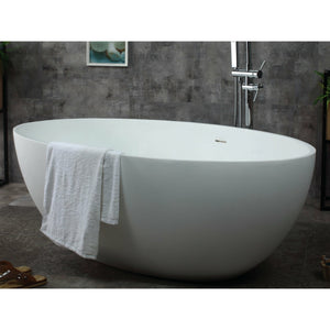 ALFI AB9941 67" White Oval Solid Surface Smooth Resin Soaking Bathtub with faucet, 1 person