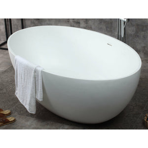 ALFI AB9941 67" White Oval Solid Surface Smooth Resin Soaking Bathtub with faucet, top view, 1 person