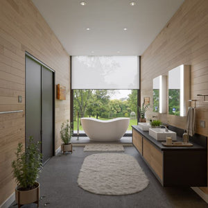 ALFI AB9949 66" White Solid Surface Smooth Resin with a matte finish with matte matching pop-up drain Soaking Bathtub in the bathroom