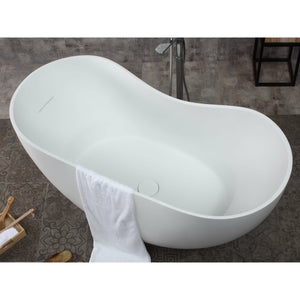 ALFI AB9949 66" White Solid Surface Smooth Resin with a matte finish with matte matching pop-up drain Soaking Bathtub in the bathroom