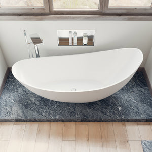 ALFI AB9951 73" White Solid Surface Smooth Resin Soaking Slipper Bathtub with a matte finish with matte matching pop-up drain in the bathroom top view