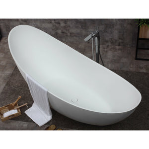 ALFI AB9951 73" White Solid Surface Smooth Resin Soaking Slipper Bathtub with a matte finish with matte matching pop-up drain in the bathroom top view