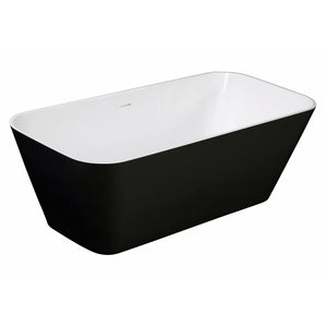 ALFI brand 67" Black & White Matte Rectangular Solid Surface Resin Soaking Bathtub with Smooth Resin Composite Material with a Matte White Finish Inside and a Matte Black Painted Finish on the Outside AB9952BM - Vital Hydrotherapy