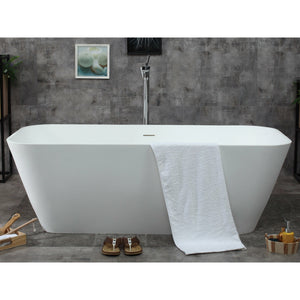 ALFI AB9952 67" White Rectangular Solid Surface Smooth Resin Soaking Bathtub with a matte finish in the bathroom