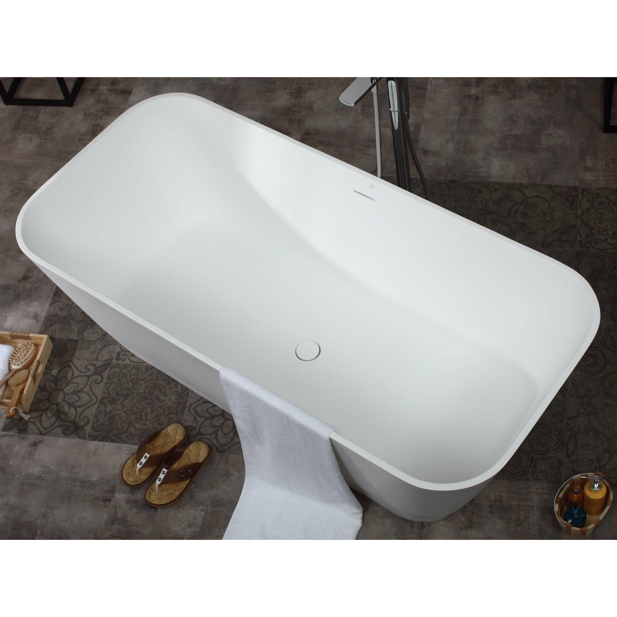 ALFI AB9952 67" White Rectangular Solid Surface Smooth Resin Soaking Bathtub with a matte finish in a white background