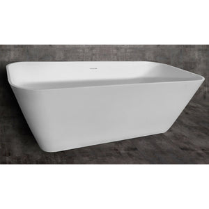 ALFI AB9952 67" White Rectangular Solid Surface Smooth Resin Soaking Bathtub with a matte finish in the bathroom