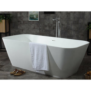 ALFI AB9952 67" White Rectangular Solid Surface Smooth Resin Soaking Bathtub with a matte finish in the bathroom