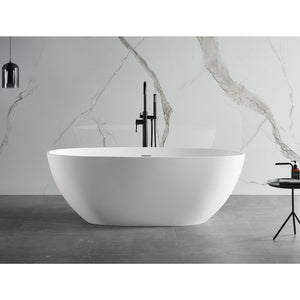 ALFI 59-Inch Oval White Solid Surface Freestanding Resin Soaking Bathtub with Built-in overflow AB9975 - Smooth Resin Composite Material With a Matte Finish - Lifestyle - Vital Hydrotherapy