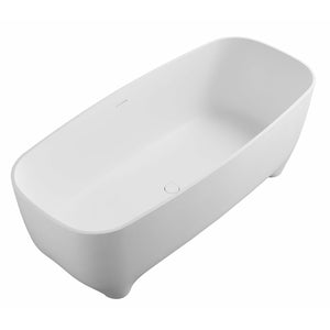 ALFI AB9980 67" White Matte Solid Surface Resin Bathtub with matte matching pop-up drain in a white background