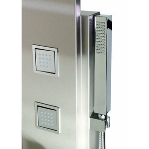 ALFI ABSP10 Modern Stainless Steel Shower Panel with 4 Body Sprays, Handheld sprayer in a white background
