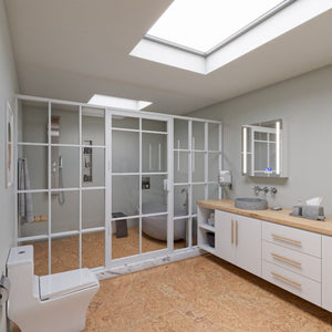 ALFI ABSP20 Modern Stainless Steel Shower Panel with 2 Body Sprays, shower mixer valve, 2 large fixed body jets with rain like spray, Overhead rain shower and Handheld sprayer - Sleek Stainless Steel panel with Polished Chrome handles & knobs - Lifestyle - Vital Hydrotherapy