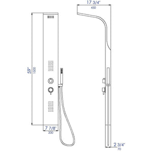 ALFI ABSP20 Modern Stainless Steel Shower Panel with 2 Body Sprays dimension drawing