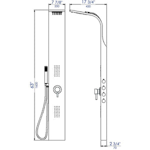 ALFI ABSP30 Stainless Steel Shower Panel with 2 Body Sprays dimension drawing