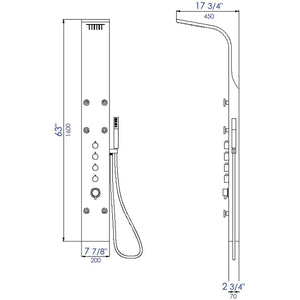 ALFI ABSP40 Stainless Steel Shower Panel with 6 Body Sprays dimension drawing