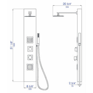 Flexible reinforced stainless steel hot & cold water supply hose in a white background. dimension drawing