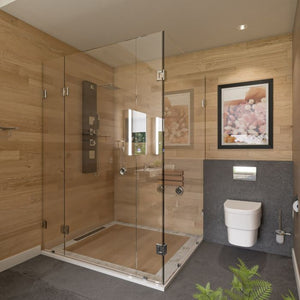 ALFI ABSP65B Black Aluminum Shower Panel with 2 Body Sprays, Rain Shower Head, Handheld sprayer and Flexible reinforced stainless steel hot & cold water supply hose in the bathroom - Vital Hydrotherapy