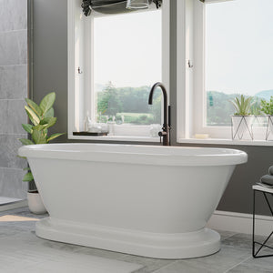 Cambridge Plumbing Double Ended Acrylic Pedestal Bathtub (White Gloss Finish) with Continuous Rim and Complete Plumbing Package - Oil rubbed bronze tub filler - ADEP60-150-PKG-NH - Actual Dimensions: 24 1/2" H x 29" W x 59 1/2" L - Vital Hydrotherapy