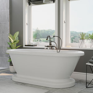 Cambridge Plumbing Double Ended Acrylic Pedestal Bathtub (White Gloss Finish) with Continuous Rim and Complete Plumbing Package - Oil rubbed bronze tub filler -  ADEP60-398684-PKG-NH - Vital Hydrotherapy