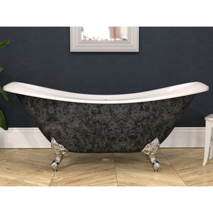 Cambridge Plumbing Extra Wide Double Slipper Hand Painted Scorched Platinum Acrylic Clawfoot Tub Hand Painted Faux Scorched Platinum Exterior, Feet (Polished Chrome) and No Faucet Holes ADESXL-NH-SP - Vital Hydrotherapy