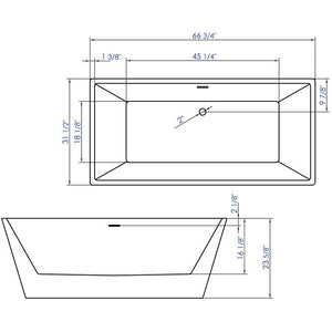 ALFI 67-Inch Rectangular White Freestanding Acrylic Soaking Bathtub Specification Drawing - Vital Hydrotherapy