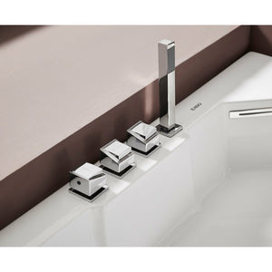 EAGO AM156ETL 5 ft Clear Corner Acrylic Whirlpool Bathtub for Two - tempered glass front panel, fiberglass and stainless steel-reinforced MaxLoad™ high gloss acrylic with square shaped hand held shower head