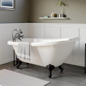 Cambridge Plumbing 61-Inch Slipper Acrylic Soaking Clawfoot Tub (Fiberglass Core & White Gloss Finish) and Complete Plumbing Package - ball and claw feet (Oil rubbed bronze) AST61-463D-2-PKG-7DH - Vital Hydrotherapy