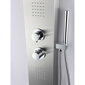 Anzzi Two Shower Control Knobs, Two Acu-stream Body Jet Sets and One Euro-grip Free Range Hand Sprayer in Brushed Steel - Vital Hydrotherapy