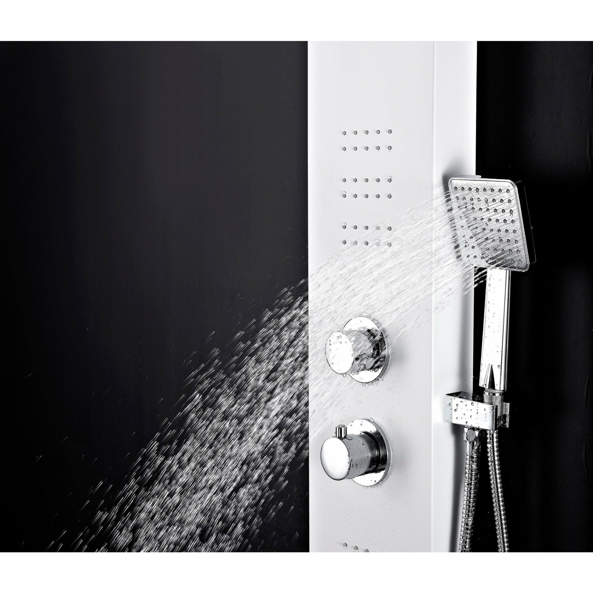 Anzzi Arena Series 60 Inch Full Body Shower Panel with Fixed Crested Heavy Rain Shower Head, Two Shower Control Knobs, Two Acu-stream Vector Massage Body Jet Sets and Euro-grip Hand Sprayer SP-AZ055 - Vital Hydrotherapy