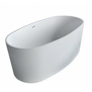 Atlantis Whirlpools Kurow 32 x 62 Oval Shape Artificial Stone Freestanding Bathtub - Matte white finish - Chrome finish overflow slit - 6131KWSXCWXX - Vital Hydrotherapy