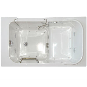 Avora Bath 28" x 48" walk-in tub white with contemporary faucet including hand shower - right inward swinging door - air and hydro massage - removable side access panels - highest grade fiberglass composite construction - gel coat high gloss finish - stainless steel frame - top view - Vital hydrotherapy