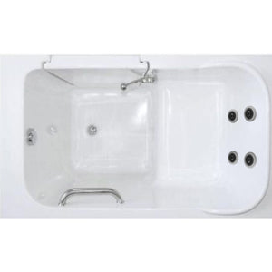 Avora Bath 28" x 48" walk-in tub white with contemporary faucet including hand shower - right inward swinging door - vibration jets - removable side access panels - highest grade fiberglass composite construction - gel coat high gloss finish - stainless steel frame - top view - Vital Hydrotherapy