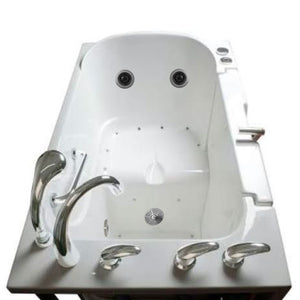 Avora bath 30" x 52" wheelchair transfer walk-in tub white with left outward swinging door, vibration jets with microbubble and handle & faucet - top view - Vital Hydrotherapy