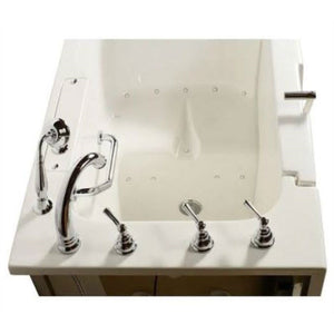 Avora bath 30" x 52" wheelchair transfer walk-in tub white with left outward swinging door, vibration jets with microbubble and handle & faucet - overview - Vital Hydrotherapy