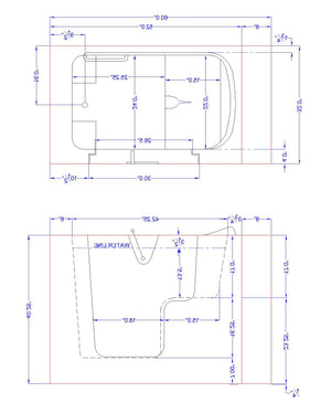 Avora bath 32" x 52" wheelchair transfer walk-in tub dimension drawing - Vital Hydrotherapy