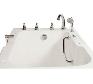 Avora Bath 32" x 52" Wheelchair Transfer Walk-In Tub white with left outward swing door - air and vibration jets - 5 piece roman faucet set - hand shower with pull out hose - stainless steel grab bar - Vital Hydrotherapy