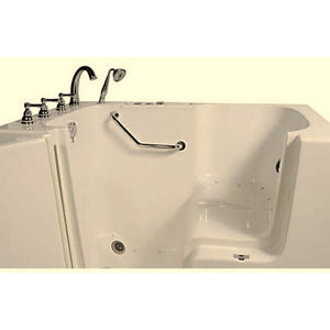 Avora bath 32" x 52" wheelchair transfer walk-in tub biscuit with left outward swing door - hydro and vibration jets - 5 piece roman faucet set - hand shower with pull out hose - stainless steel grab bar - Vital Hydrotherapy