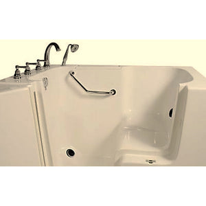 Avora bath 32" x 52" wheelchair transfer walk-in tub biscuit with left outward swing door - vibration jets - 5 piece roman faucet set - hand shower with pull out hose - stainless steel grab bar - Vital Hydrotherapy