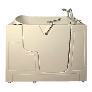Avora bath 32" x 52" wheelchair transfer walk-in tub biscuit with right outward swing door - air and vibration jets - 5 piece roman faucet set - hand shower with pull out hose - stainless steel grab bar - Vital Hydrotherapy