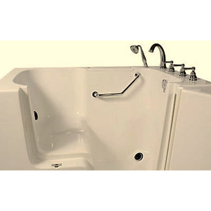 Avora bath 32" x 52" wheelchair transfer walk-in tub biscuit with right outward swing door - vibration jets - 5 piece roman faucet set - hand shower with pull out hose - stainless steel grab bar - Vital Hydrotherapy