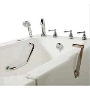 Avora bath 32" x 52" wheelchair transfer walk-in tub white with right outward swing door - air massage with microbubbles - 5 piece roman faucet set - hand shower with pull out hose - stainless steel grab bar - Vital Hydrotherapy
