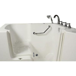 5 piece roman faucet set - hand shower with pull out hose - stainless steel grab bar - open door - Vital Hydrotherapy