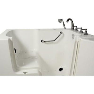 Avora bath 32" x 52" wheelchair transfer walk-in tub white with right outward swing door - air and vibration jets - 5 piece roman faucet set - hand shower with pull out hose - stainless steel grab bar - Vital Hydrotherapy