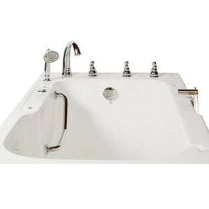 Avora bath 32" x 52" wheelchair transfer walk-in tub white with right outward swing door - air and vibration jets - 5 piece roman faucet set - hand shower with pull out hose - stainless steel grab bar - Vital Hydrotherapy
