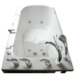Avora bath 32" x 52" wheelchair transfer walk-in tub white with right outward swing door - hydro massage with microbubbles - 5 piece roman faucet set - hand shower with pull out hose - stainless steel grab bar - overview - Vital Hydrotherapy