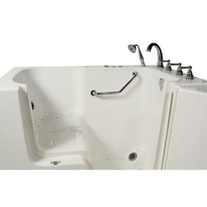 Avora bath 32" x 52" wheelchair transfer walk-in tub white with right outward swing door - hydro and vibration jets - 5 piece roman faucet set - hand shower with pull out hose - stainless steel grab bar - Vital Hydrotherapy