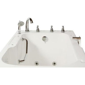 Avora bath 32" x 52" wheelchair transfer walk-in tub white with right outward swing door - hydro and vibration jets - 5 piece roman faucet set - hand shower with pull out hose - stainless steel grab bar - Vital Hydrotherapy