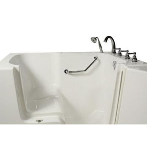 Avora bath 32" x 52" wheelchair transfer walk-in tub white with right outward swing door - vibration jets - 5 piece roman faucet set - hand shower with pull out hose - stainless steel grab bar - Vital Hydrotherapy