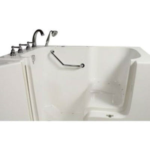 Avora bath 32" x 52" wheelchair transfer walk-in tub white with left outward swing door - air massage with microbubbles - 5 piece roman faucet set - hand shower with pull out hose - stainless steel grab bar - Vital Hydrotherapy