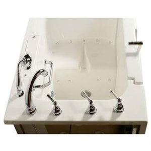 Avora bath 32" x 52" wheelchair transfer walk-in tub white with left outward swing door - air massage with microbubbles - 5 piece roman faucet set - hand shower with pull out hose - stainless steel grab bar - top view - Vital Hydrotherapy